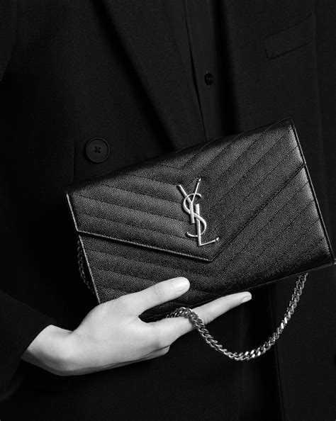 ysl medium monogram mattelasse leather chain wallet|ysl wallet on chain sale.